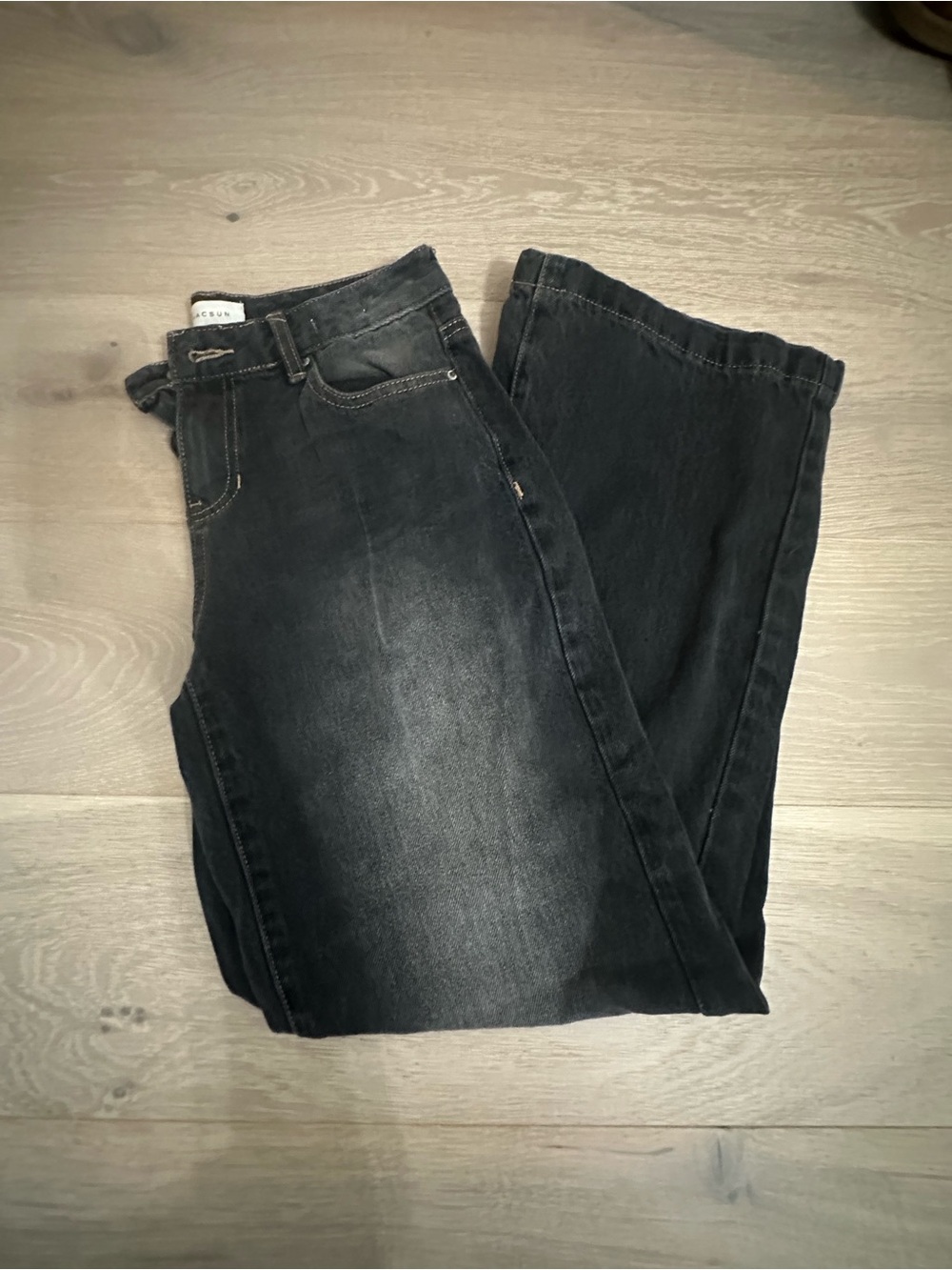 PacSun Black Faded Denim Wide Leg Jeans - Casey Low Rise Baggy Jean